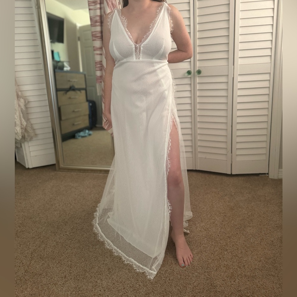 White Lacey Dress w Leg Slit
